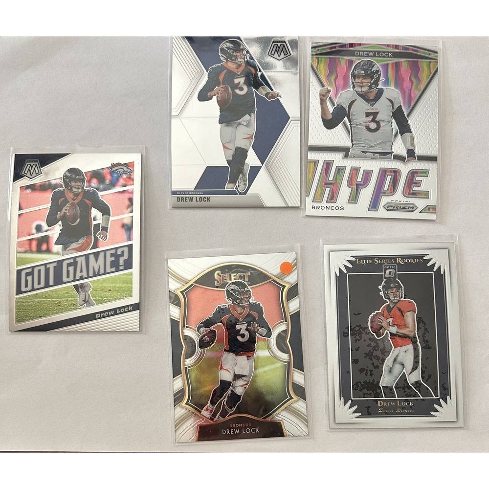 Lot of 5 Drew Lock Denver Broncos Football Trading Cards (X9)